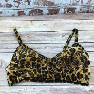 Rhinestoned Leopard Print Bralette